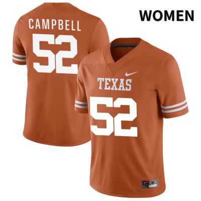 Texas Longhorns Women's #52 DJ Campbell Authentic Orange NIL 2022 College Football Jersey ANO45P2U